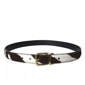 NEW Dolce & Gabbana Brown White Zebra Pony Hair Gold Buckle Women's Belt 90 Cm